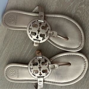 Tory Burch Rose Gold Logo Thong Sandals